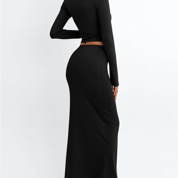 048 Trendy Queen | NWOT Set Black Long‑Sleeve Crop Top & Maxi Skirt (Size M) - Picture 5 of 14